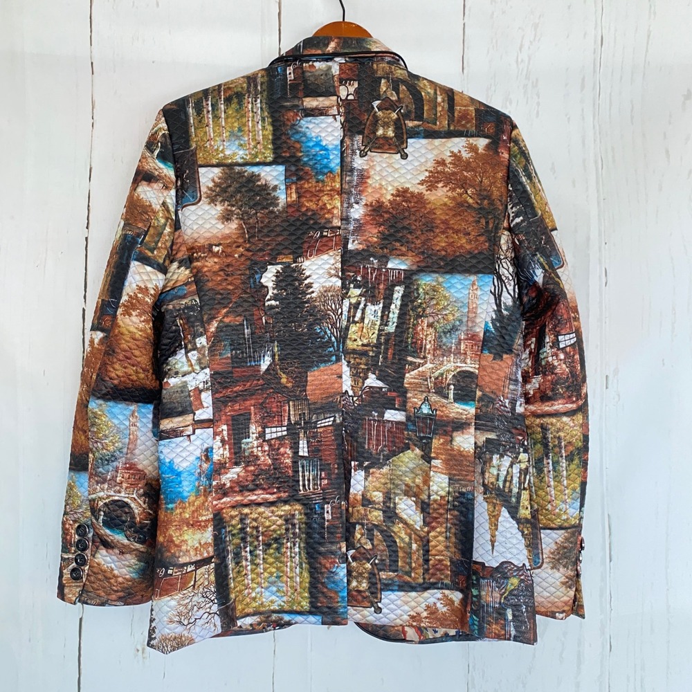 BARABAS Quilted Abstract Landscape Mural Print Blazer Jacket Mens Multicolor S